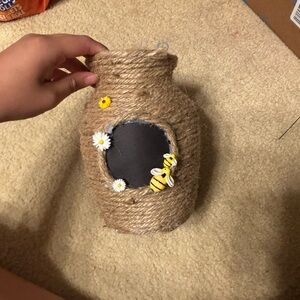 Handcrafted Twine Vase with Bee and Flower Accents